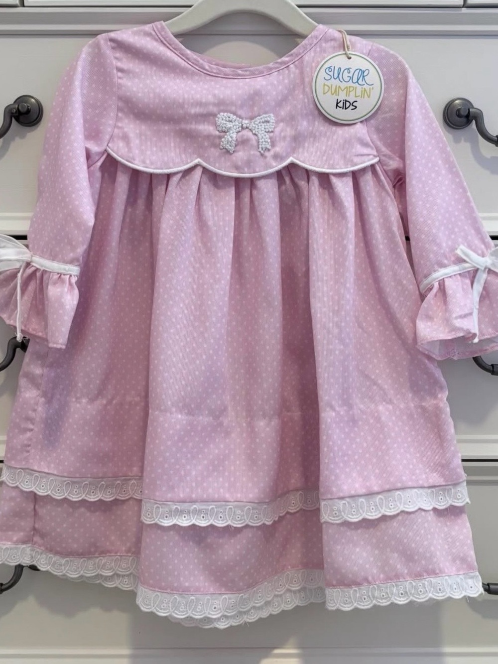 NWT Sugar Dumplin Kids Pink French Knot Bow Dress Size 18 Months
